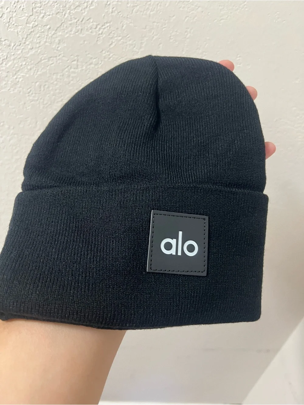 NEW Black Knit Beanie with Logo Patch